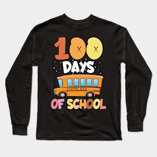 100 Days Of School Funny School Bus Kids Student Teacher Long Sleeve T-Shirt